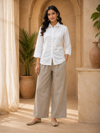 Mull Cotton Beige 2-Piece Co-Ord Set with Hand Work Embroidery