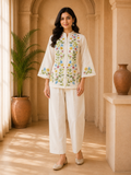 Ivory Mull Cotton Embroidered 2-Piece Co-Ord Set