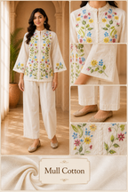 Ivory Mull Cotton Embroidered 2-Piece Co-Ord Set