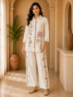 Ivory Mull Cotton Embroidered 2-Piece Co-Ord Set