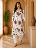Ivory Mull Cotton Floral Embroidered 2-Piece Co-Ord Set
