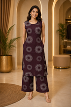 Deep Plum 24 Grade Heavy Rayon Sleeveless Co-ord Set