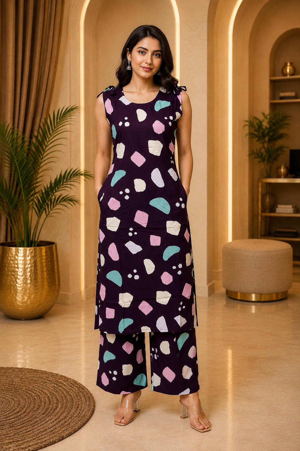 Deep Plum 24 Grade Heavy Rayon Printed Co-ord Set