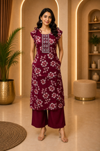 Deep Burgundy Floral Vertican Co-ord Set
