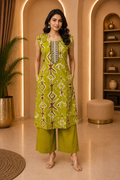 Olive Green Vertican Printed Co-ord Set