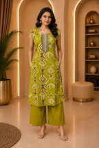 Olive Green Vertican Printed Co-ord Set