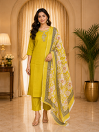 Elegant Mustard Yellow Vertican 3-Piece Ethnic Suit Set