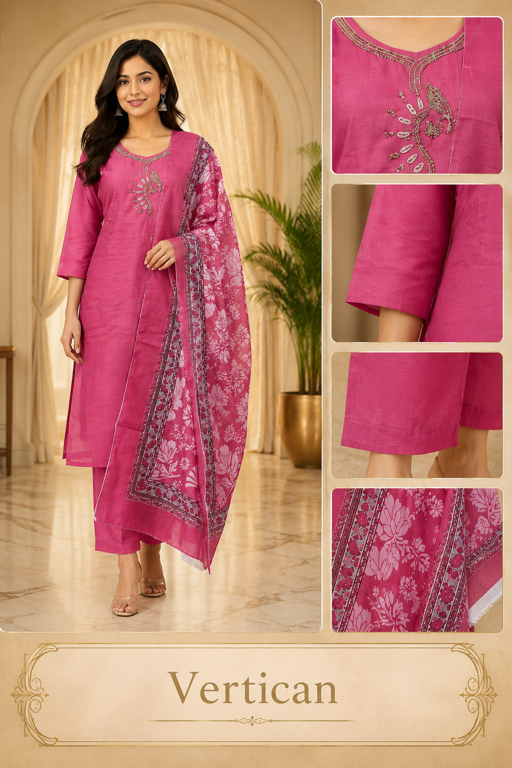 Dusty Rose Pink Vertican Ethnic Suit Set