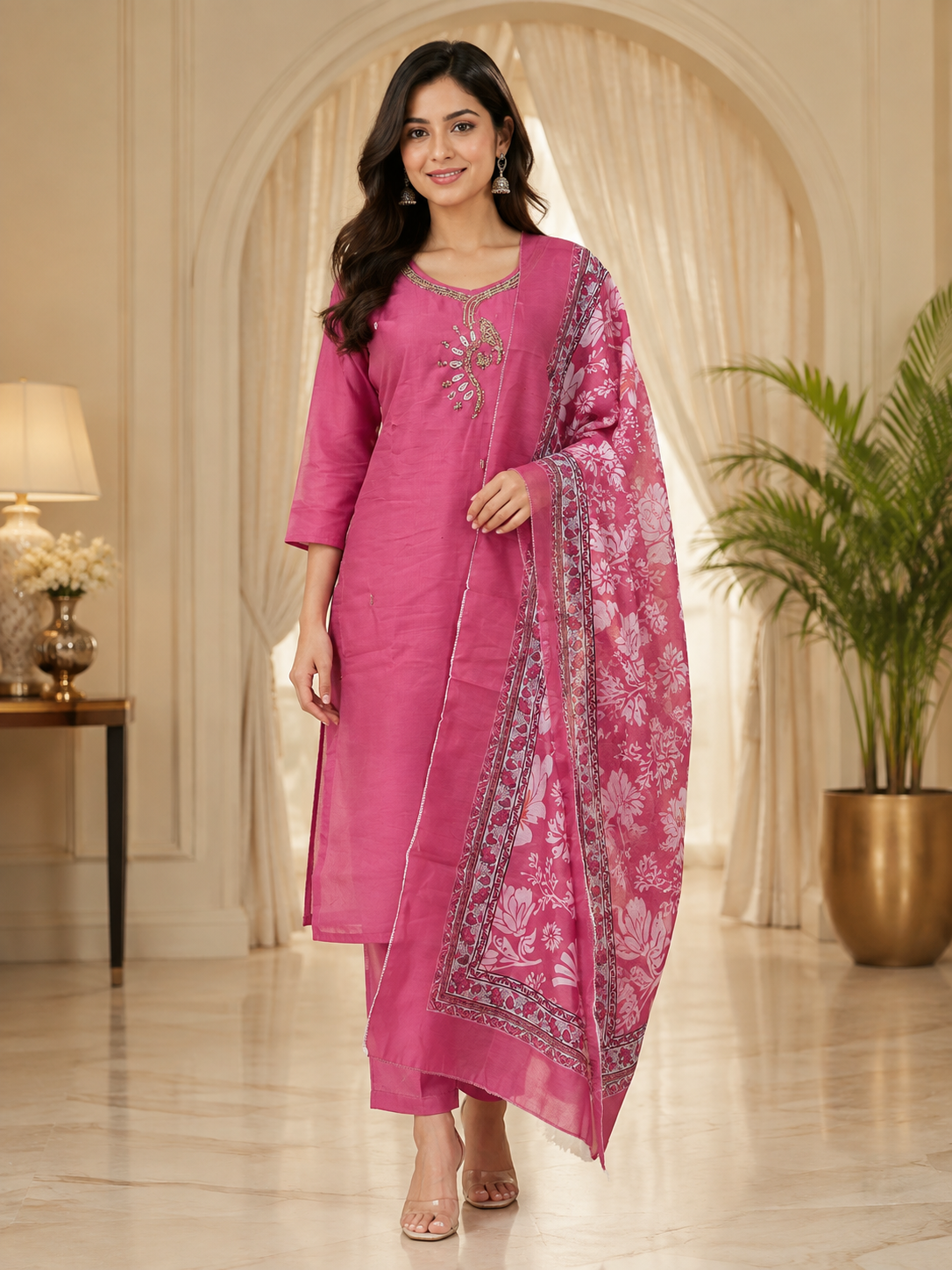 Dusty Rose Pink Vertican Ethnic Suit Set