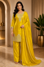 Mustard Yellow ROMAN GLASS Embroidered 3-Piece Suit Set
