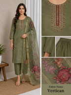 Olive Green Handwork Straight Suit Set