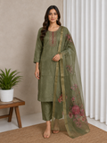 Olive Green Handwork Straight Suit Set