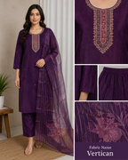 Royal Purple Embroidered Straight Suit Set