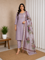 Lavender Embroidered Straight Suit Set