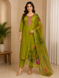 Olive Green Roman Silk 3-piece kurta set