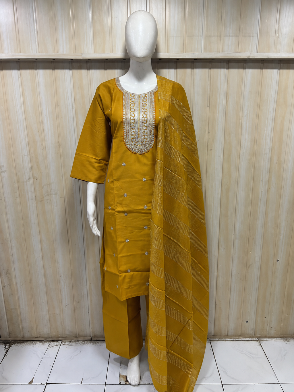 Mustard Yellow Roman Silk Dori Work Palazzo Set