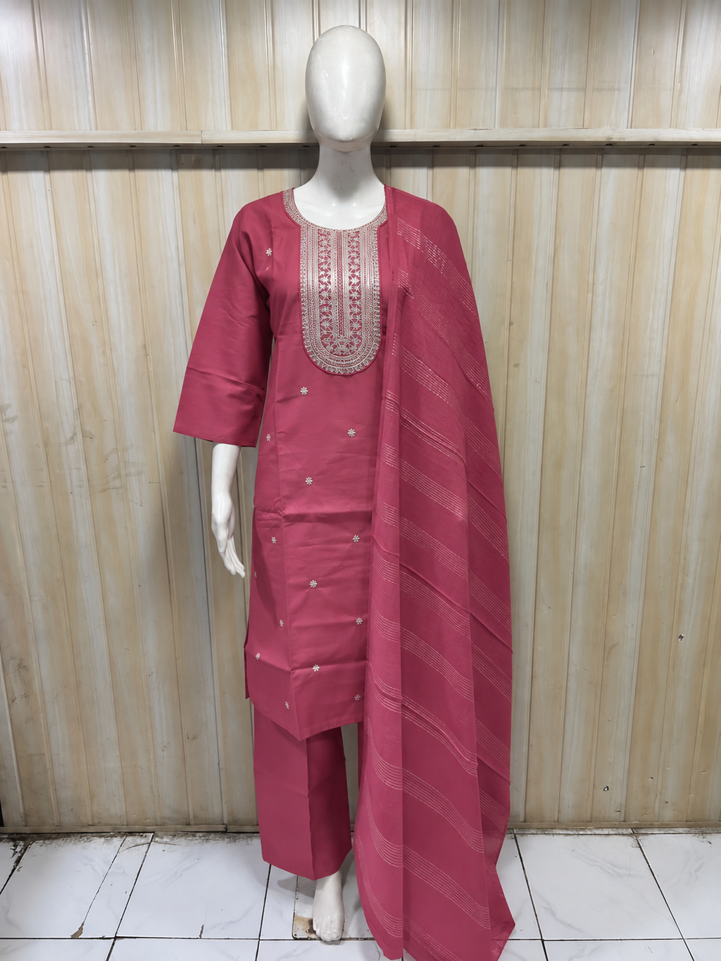 Dusty Rose Pink Roman Silk Dori Work Palazzo Set