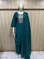 Teal Roman Silk Dori Work Palazzo Set