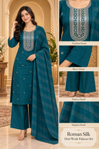 Teal Roman Silk Dori Work Palazzo Set