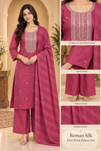 Dusty Rose Pink Roman Silk Dori Work Palazzo Set