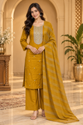 Mustard Yellow Roman Silk Dori Work Palazzo Set