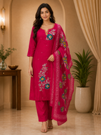 Rani Pink ROMAN SILK Embroidered 3-Piece Ethnic Suit Set