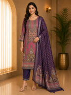 Deep Purple Printed Ethnic Suit Set in SHIMAR FABRIC