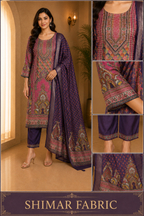 Deep Purple Printed Ethnic Suit Set in SHIMAR FABRIC