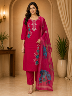 Rani Pink ROMAN SILK Floral Embroidered 3-Piece Suit Set