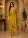 Mustard Yellow ROMAN SILK Embroidered 3-Piece Ethnic Suit