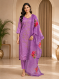 Lavender ROMAN SILK Embroidered 3-Piece Suit with ORGANZA DUPATTA