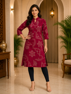 Maroon Cotton Paisley Print Single LONG A-line Kurti For Women