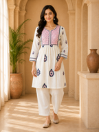 Ivory White Mull Cotton Hand Work Embroidered 2-Piece Co-Ord Set