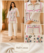 Ivory Mull Cotton Embroidered 2-Piece Co-ord Set