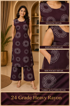 Deep Plum 24 Grade Heavy Rayon Sleeveless Co-ord Set