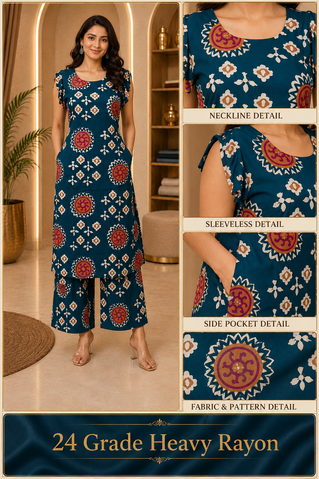 Deep Teal 24 Grade Heavy Rayon Co-ord Set