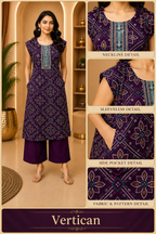 Plum Purple Vertican Sleeveless Printed Co-ord Set