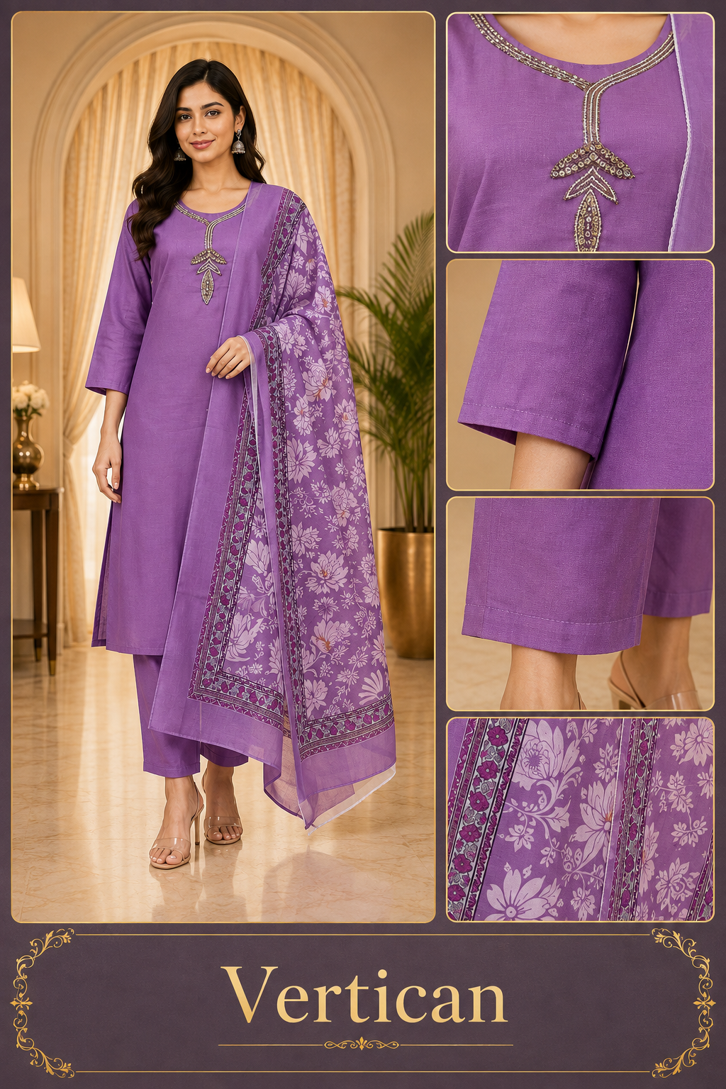 Elegant Lavender Purple Vertican Ethnic Suit Set
