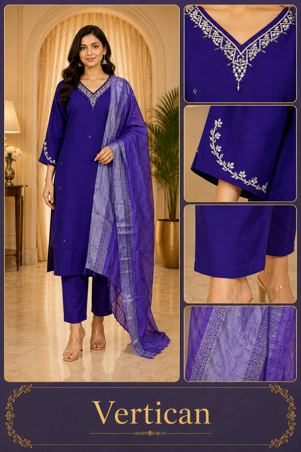 Royal Purple Vertican 3-Piece Ethnic Suit Set