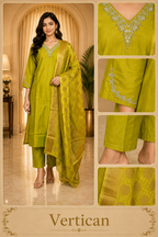 Lime Olive Green Vertican 3-Piece Ethnic Suit Set