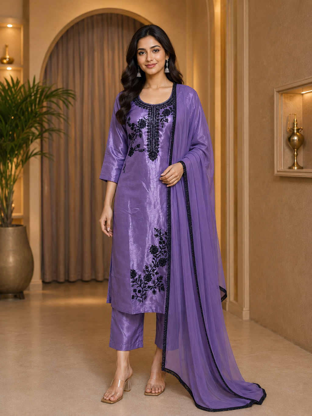 Lavender Purple ROMAN GLASS 3-Piece Stone Work Straight Suit Set