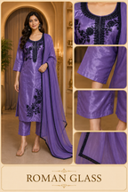 Lavender Purple ROMAN GLASS 3-Piece Stone Work Straight Suit Set