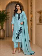 Ice Blue ROMAN GLASS 3-Piece Stone Work Straight Suit Set