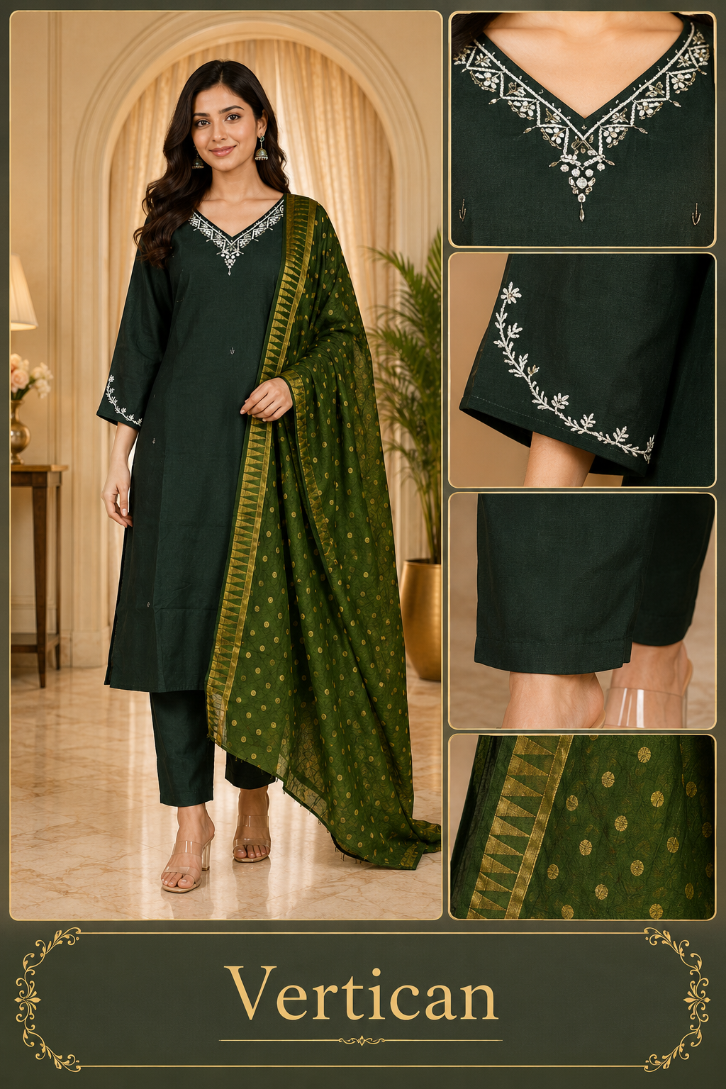 Deep Forest Green Vertican Ethnic Suit Set