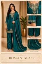 Deep Teal ROMAN GLASS Embroidered 3-Piece Suit Set