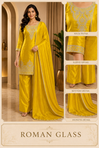 Mustard Yellow ROMAN GLASS Embroidered 3-Piece Suit Set