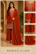Rust Orange ROMAN GLASS Embroidered 3-Piece Suit Set