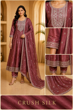 Mauve Pink ANAARKALI DRESS in Crush Silk – 3-Piece Ethnic Set