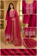 Deep Magenta ANAARKALI DRESS with Matching Pant & Contrast Dupatta