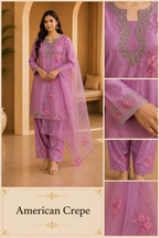 Premium American Crepe Dusty Pink 3-Piece Ethnic Suit Set with Embroidered Dupatta